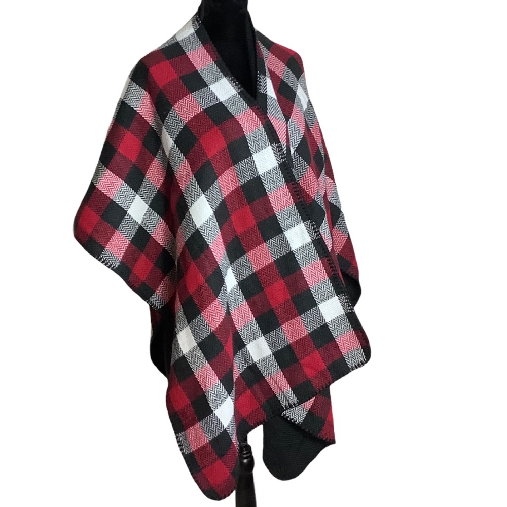 WOOLRICH Classic Plaid Thick Chunky Shawl/ Poncho - Picture 4 of 5
